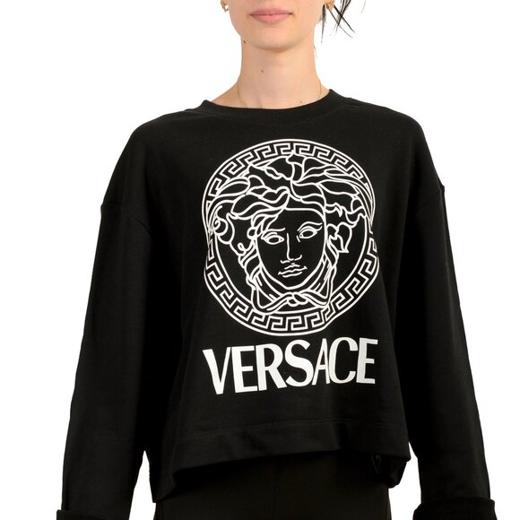 Versace Women's Black Medusa Head Logo Print Oversized Sweatshirt US 2XL IT 48 - Picture 1 of 6